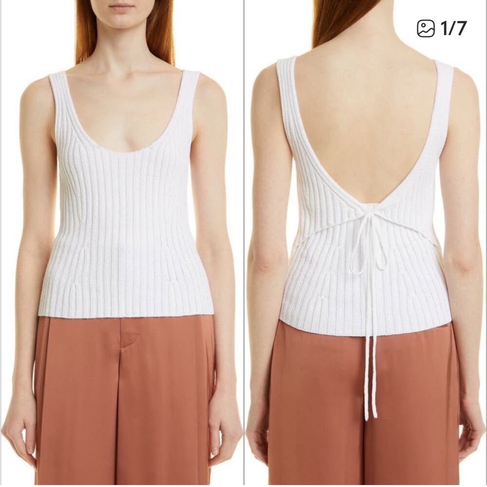 VINCE Ivory Knit Tie Open Back Ribbed Sweater Tank Top Medium M